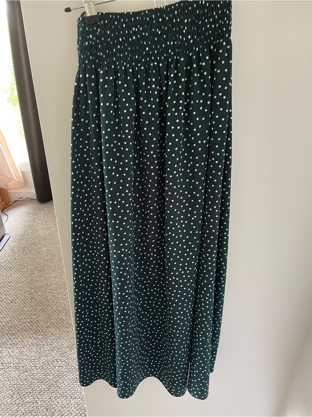 Dark Green High-Low Polka Dot Button-Front Skirt - Picture 4 of 4